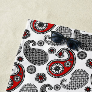 Paisley Pattern, schwarz, weiß und rot Strandtuch
