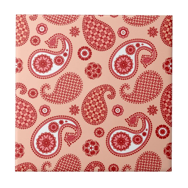 Paisley Pattern, Shades of Coral Orange Fliese (Vorderseite)