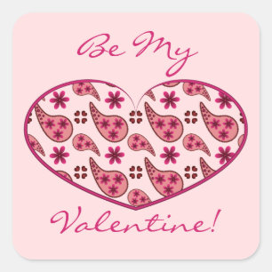 Paisley Pattern Valentine Heart Quadratischer Aufkleber