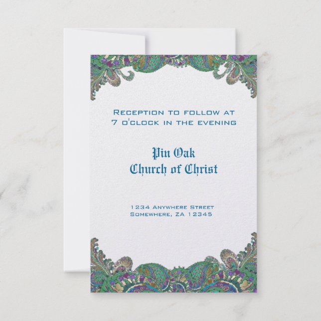 Paisley Peacock Colors Hochzeitskarten Einladung (Rückseite)