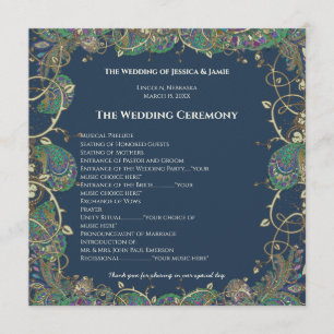 Paisley Peacock Colors Wedding Program Programm