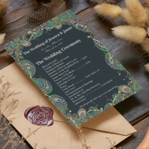 Paisley Peacock Colors Wedding Program Programm