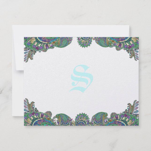 Paisley Peacock Colors Wedding Response Cards RSVP Karte (Vorderseite)
