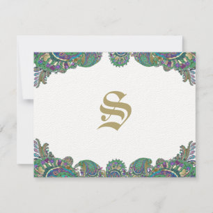 Paisley Peacock Colors Wedding Response Cards RSVP Karte