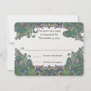 Paisley Peacock Colors Wedding Response Cards RSVP Karte