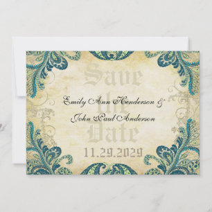 Paisley Peacock Colors Wedding Save the Date