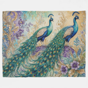 Paisley Peacock Floral Watercolor Fleecedecke