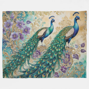 Paisley Peacock Floral Watercolor Fleecedecke