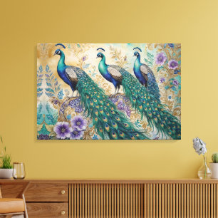 Paisley Peacock Floral Watercolor Leinwanddruck