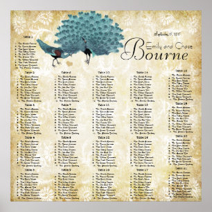 Paisley-Pfau-Farben-Empfangs-Sitzplan Poster