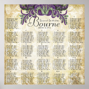 Paisley Pfau Lila Gold Hochzeit Sitzordnung Poster