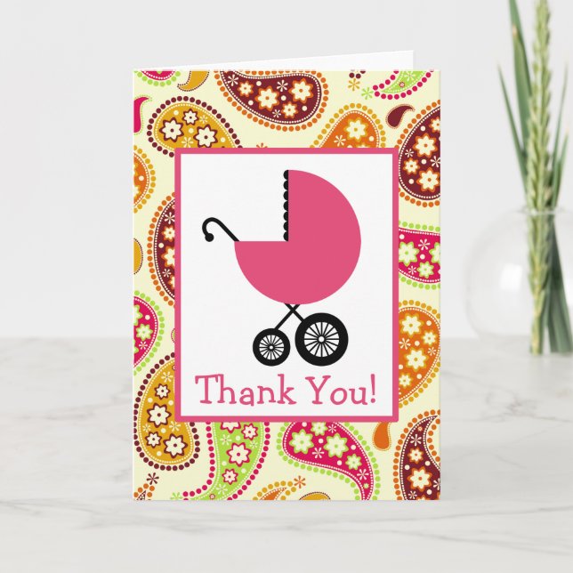 Paisley & Pink Carriage Baby Dusche Vielen Dank Dankeskarte (Vorderseite)