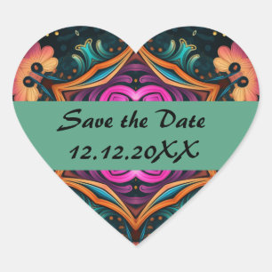Paisley Pink Floral Save the Date Herz-Aufkleber
