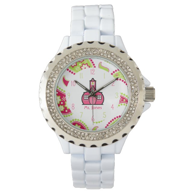 Paisley & Pink Schoolhouse Teacher Watch Armbanduhr (Vorderseite)