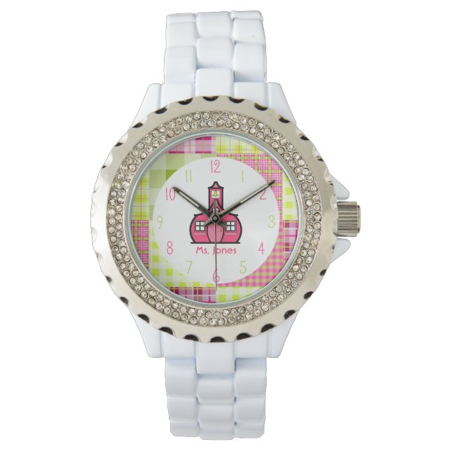 Paisley & Pink Schoolhouse Teacher Watch Armbanduhr (Vorderseite)