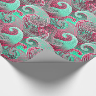 Paisley Pink und Aqua Damask Muster Geschenkpapier
