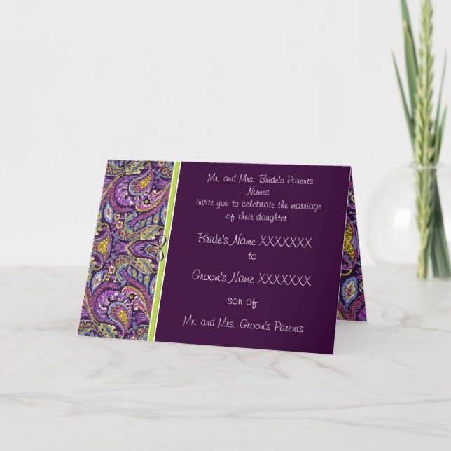 Paisley Plum Eggplant Limone Hochzeitseinladung Einladung (Vorderseite)