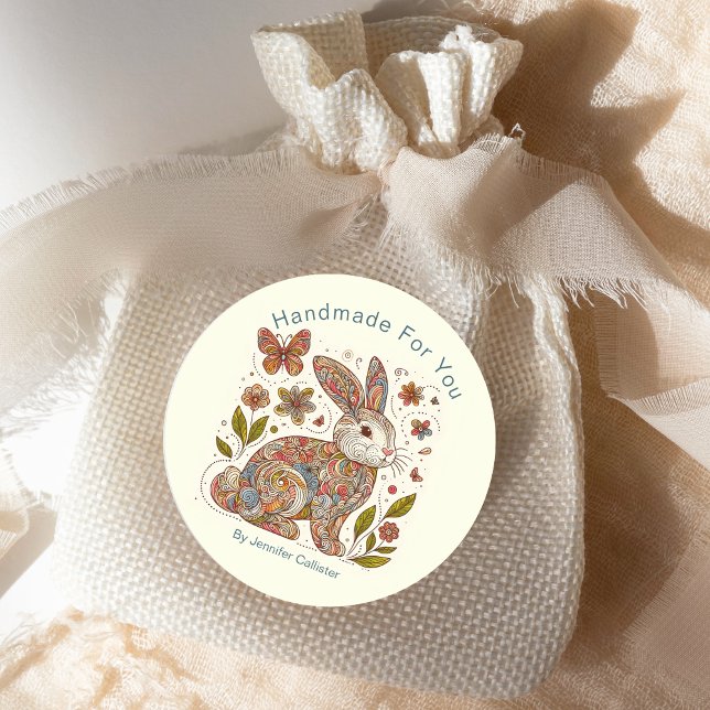 Paisley Rabbit "Handmade for You" Marketing Runder Aufkleber (Von Creator hochgeladen)