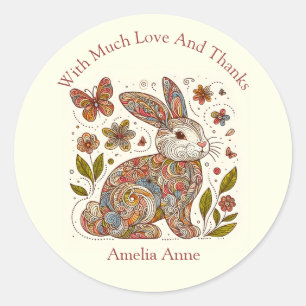 Paisley Rabbit "with many Liebe" Vielen Dank Runder Aufkleber