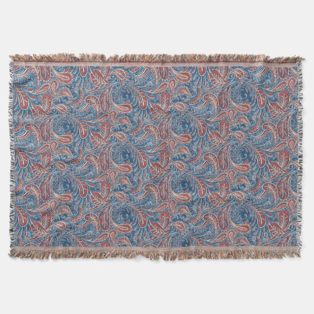 Paisley Red, White and Blue Imitats Denim Decke (Vorderseite)