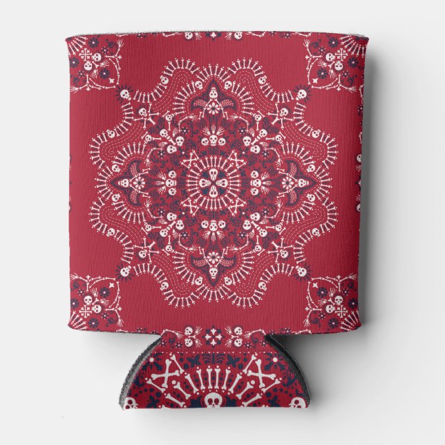 Paisley, Schädel, Bandana, Quadrat-Design. Dosenkühler (Vorderseite)