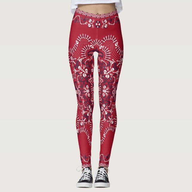 Paisley, Schädel, Bandana, Quadrat-Design. Leggings (Vorderseite)