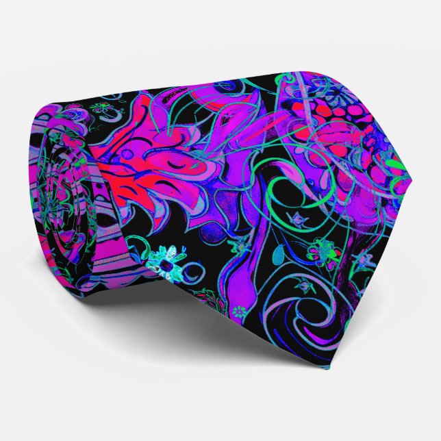 Paisley Schwarz und Neonfarben Krawatte (Gerollt)