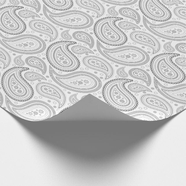 Paisley-Schwarzes auf weißem Packpapier (Ecke)
