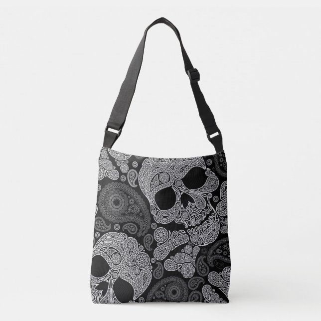 Paisley Skull Black Tragetaschen Mit Langen Trägern (Vorderseite)