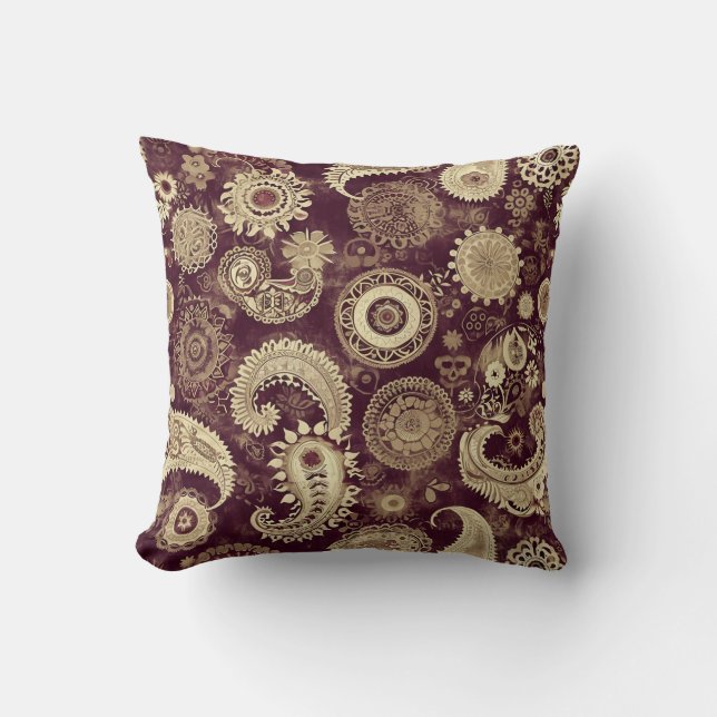 Paisley Steampunk Throw Pillow Kissen (Vorderseite)