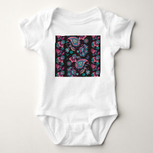Paisley-Streifen: Schwarze dekorative nahtlose Obe Baby Strampler