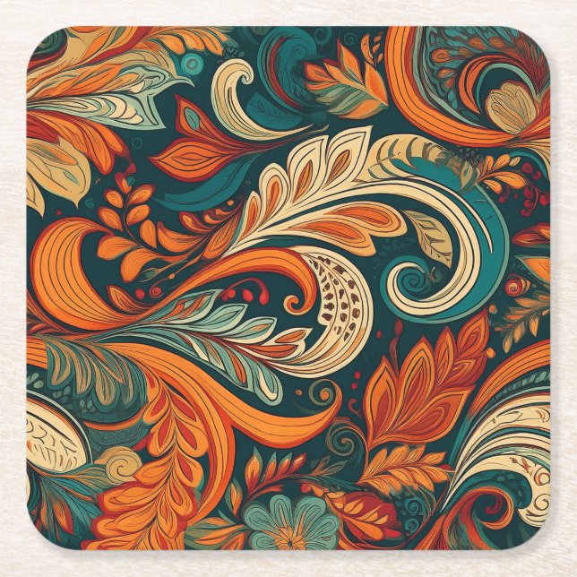 Paisley Swirl Coaster Rechteckiger Pappuntersetzer (Vorderseite)