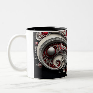 Paisley Swirl Rot, Silber und Weiß 2 Tasse