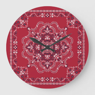 Paisley, Totenköpfe, Bandana, quadratisches Design Große Wanduhr