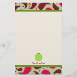 Paisley u. grüner personalisierter Lehrer Apples Briefpapier