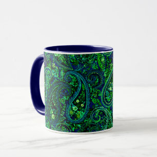 Paisley-Überfluss Lebendige Floral Blau Grün Tasse