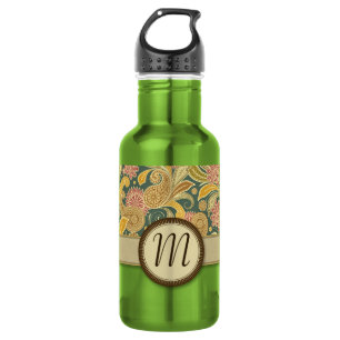 Paisley- und Fan-Blume mit Monogramm Trinkflasche