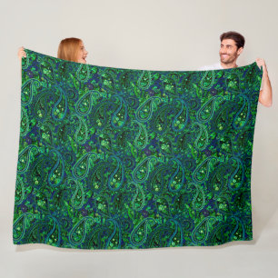 Paisley-Üppigkeit Lebendige Florale Blau Grün Fleecedecke