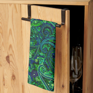 Paisley-Üppigkeit Lebendige Florale Blau Grün Geschirrtuch