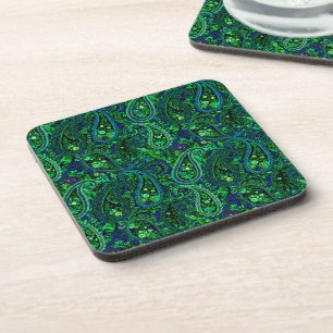 Paisley-Üppigkeit Lebendige Florale Blau Grün Getränkeuntersetzer