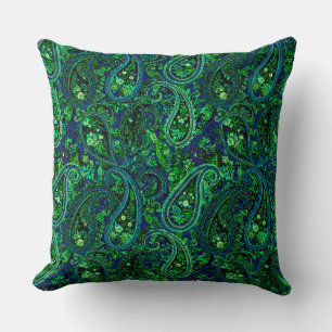 Paisley-Üppigkeit Lebendige Florale Blau Grün Kissen