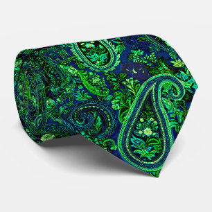 Paisley-Üppigkeit Lebendige Florale Blau Grün Krawatte