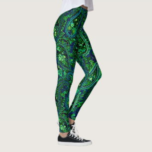 Paisley-Üppigkeit Lebendige Florale Blau Grün Leggings