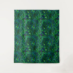 Paisley-Üppigkeit Lebendige Florale Blau Grün Wandteppich