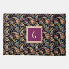 Paisley Vintag Look Black Lila Monogram Initial Fußmatte