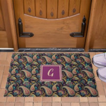 Paisley Vintag Look Black Lila Monogram Initial