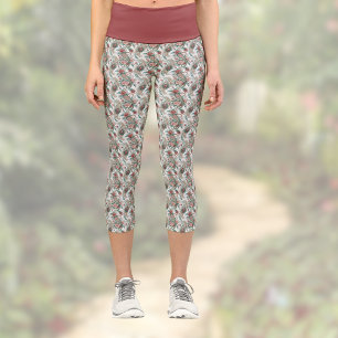 Paisley Vintage Look Rose Burgund Weinrot Grün Hau Capri Leggings