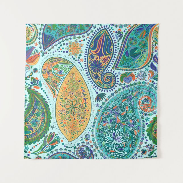 Paisley Vintages Blumenmotiv ethnisch nahtlos back Wandteppich (Vorderseite)