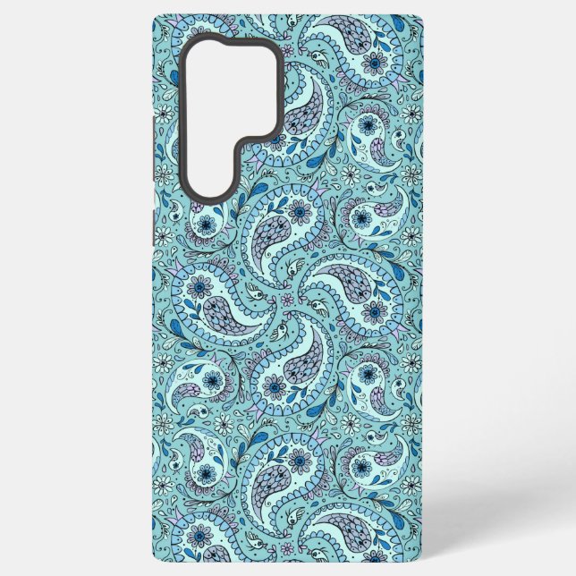 Paisley-Vögel in Babyblau Samsung Galaxy Hülle (Rückseite)
