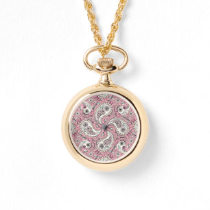 Paisley-Vögel in Babyrosa Armbanduhr
